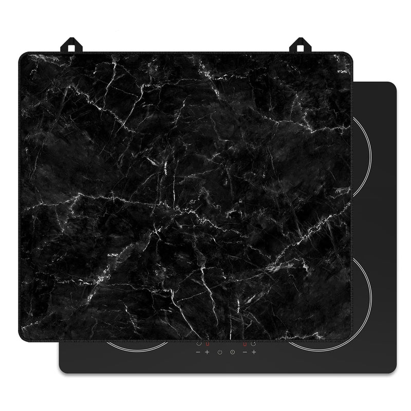 Inductie beschermer marmer zwart en wit voor op de inductie kookplaat, vooraanzicht