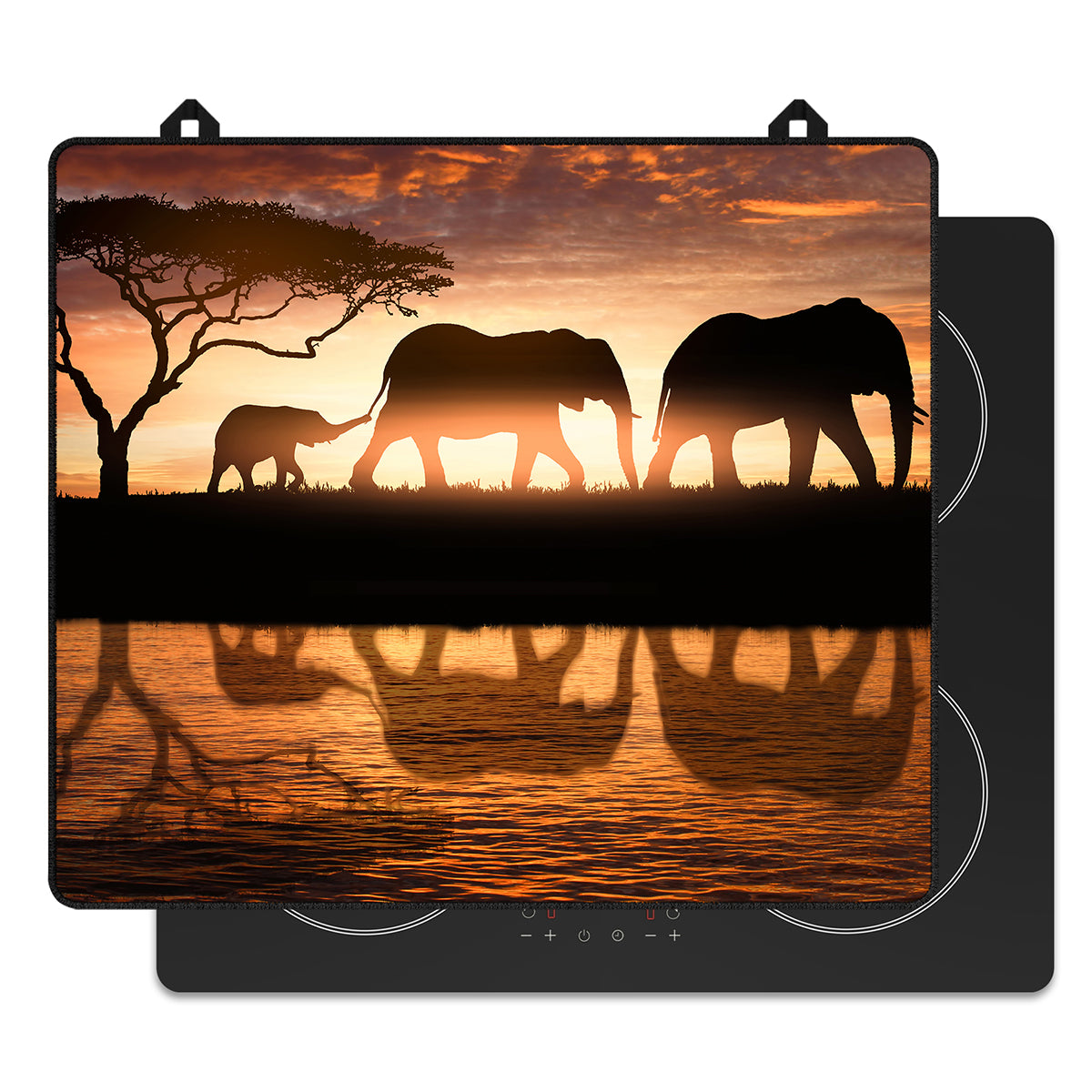 Inductie beschermer olifanten voor op de inductie kookplaat, vooraanzicht