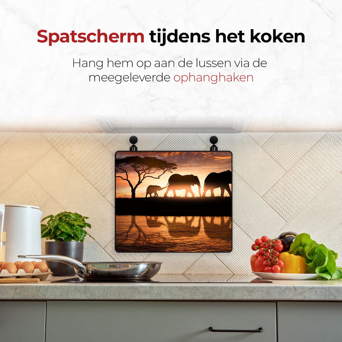 Spatscherm beschermer olifanten aan de muur tijdens het koken 