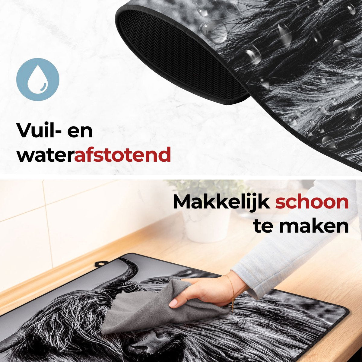 Inductie beschermer Schotse hooglander zwart wit makkelijk schoon te maken