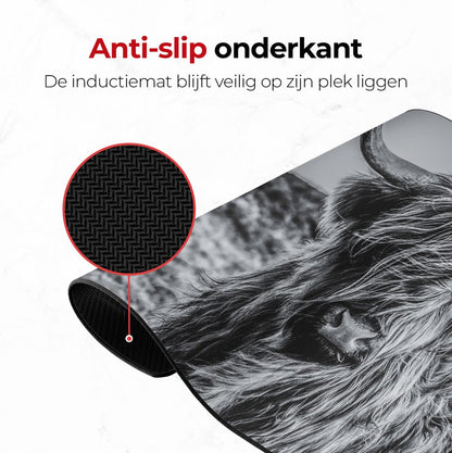 Inductie mat Schotse hooglander zwart wit anti slip onderkant