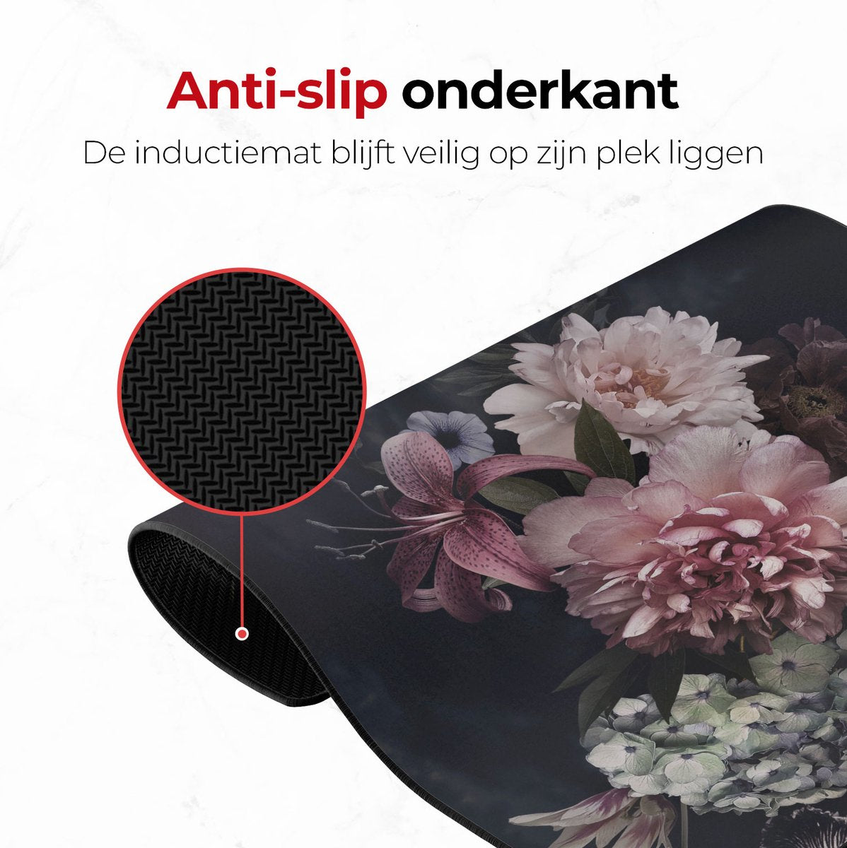 Inductie mat vintage bloemen anti slip onderkant