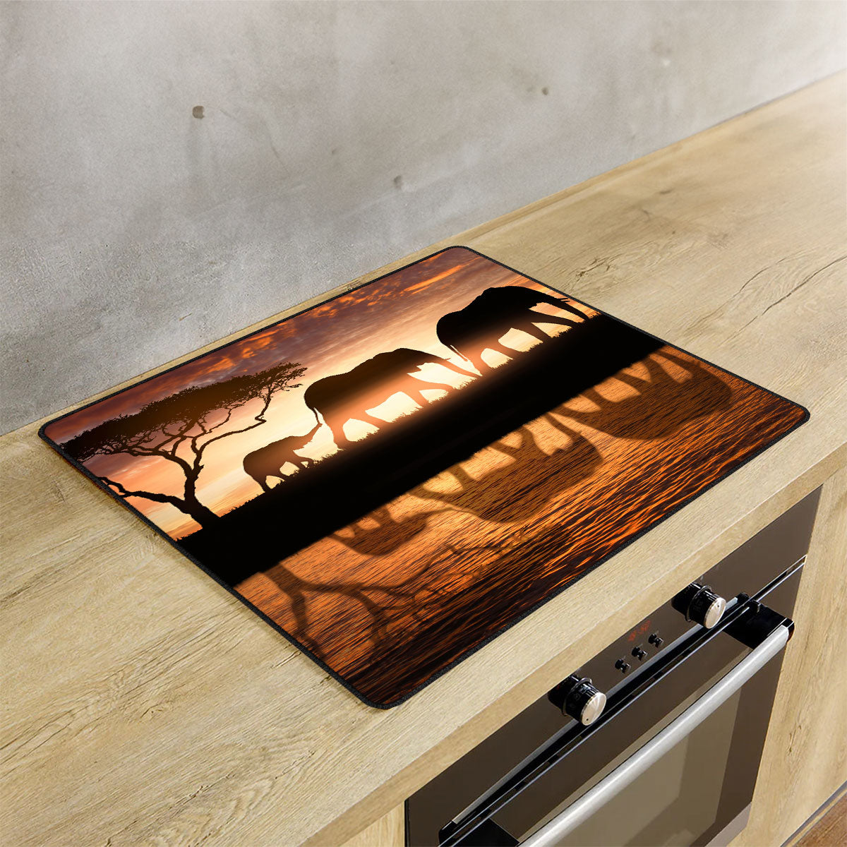 Inductie beschermer olifanten op de inductie plaat in de keuken